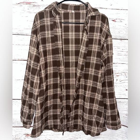 Tops - Brown Plaid Button Down Shirt